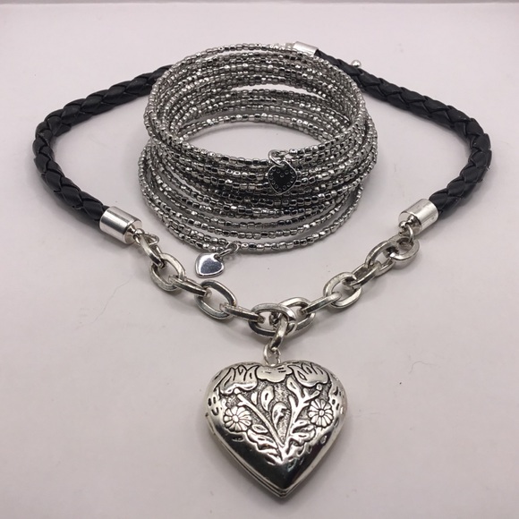 Stella & Dot - Avon Jewelry - Vintage AVON Etched Heart Locket and STELLA & DOT Bardot Spiral Bracelet 🔥
